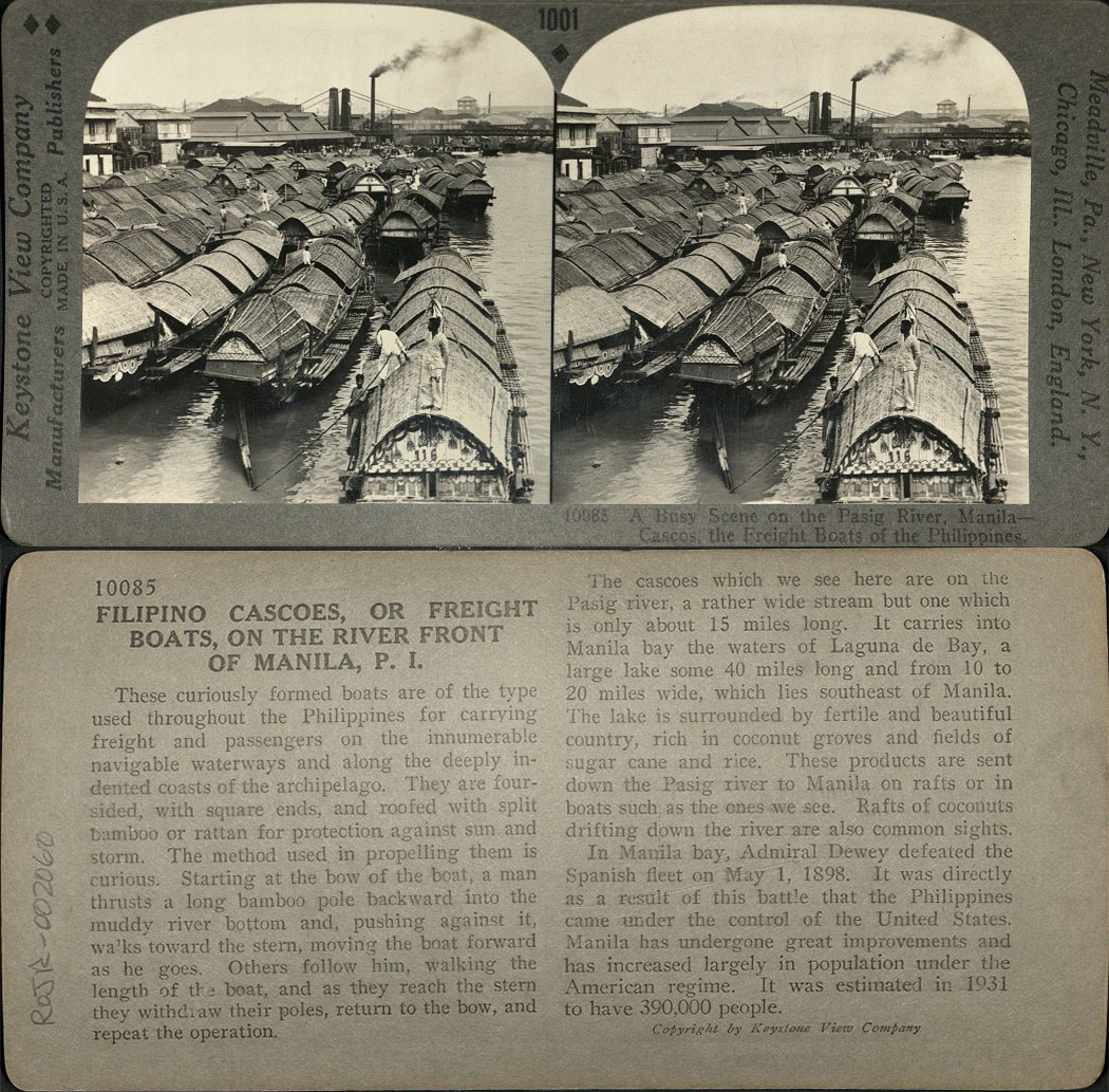A Busy Scene on the Pasig River, Manila – Cascos, the Freight Boats of the Philippines.